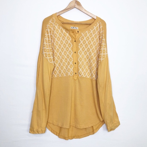 Free people with a free mustard, embroidered oversize tunic, Henley - Picture 2 of 12